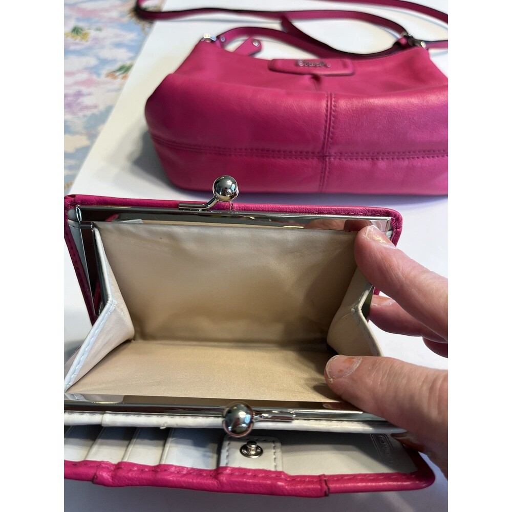 2pc Coach Pink Leather Shoulder Crossbody Handbag Purse w Matching Wallet - Picture 13 of 16